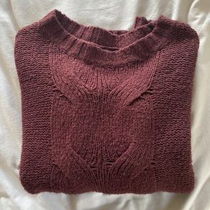 Aerie Maroon Oversized Cableknit Sweater, Large
